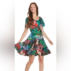 Jams World Green Floral Print Short Sleeve Mini Dress